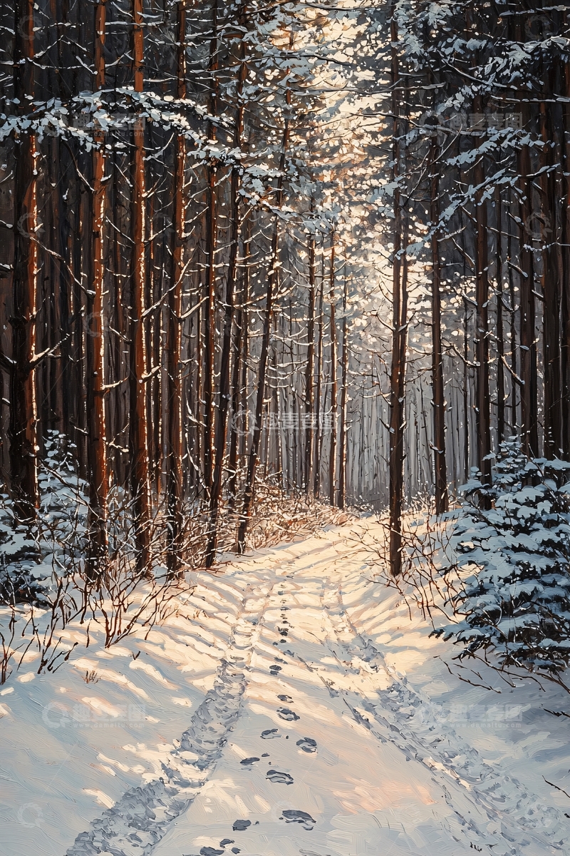 高清大图下载【趣麦麦图】雪覆盖的森林小路