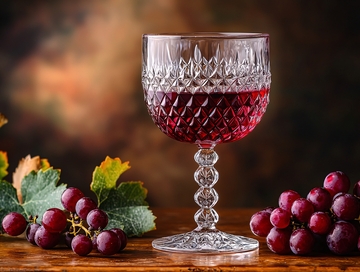 红酒杯旁的红葡萄