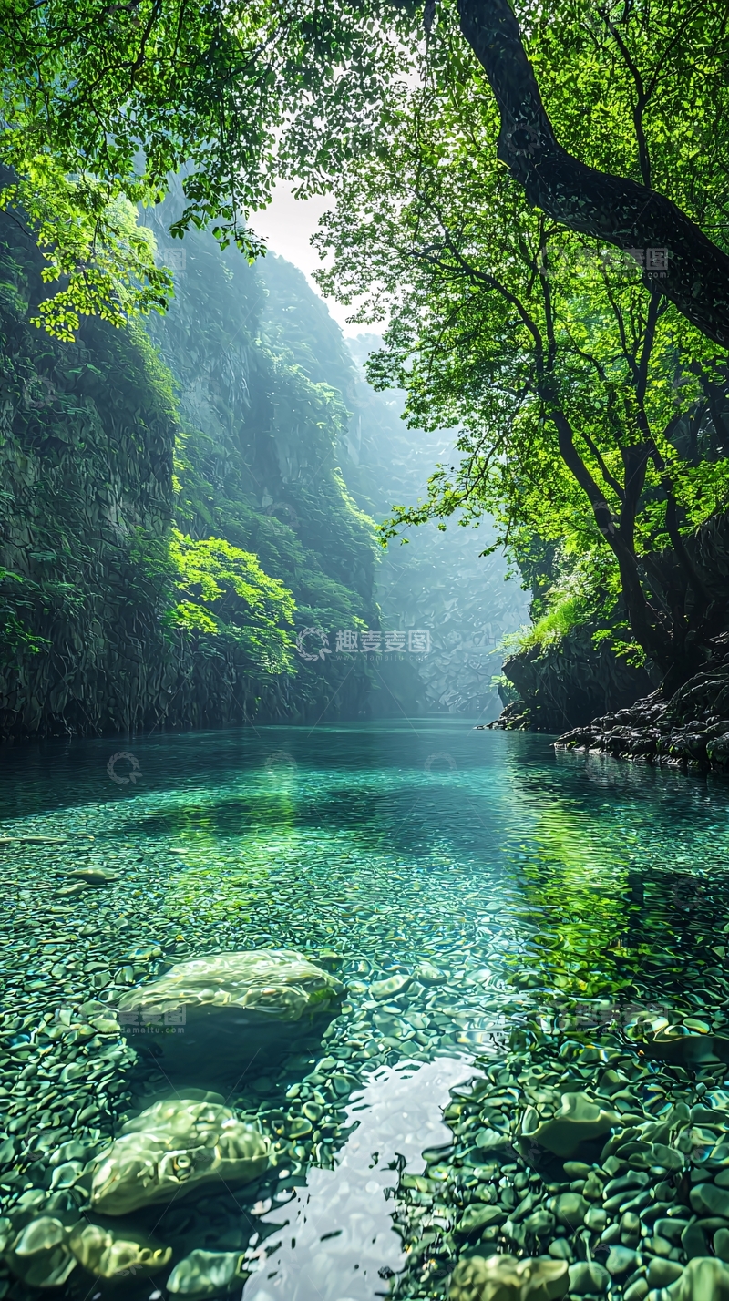 高清大图下载【趣麦麦图】清澈溪流峡谷绿树