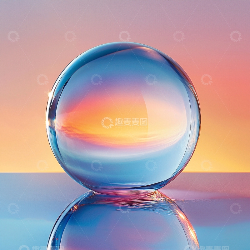 高清大图下载【趣麦麦图】清澈玻璃球映天空日落