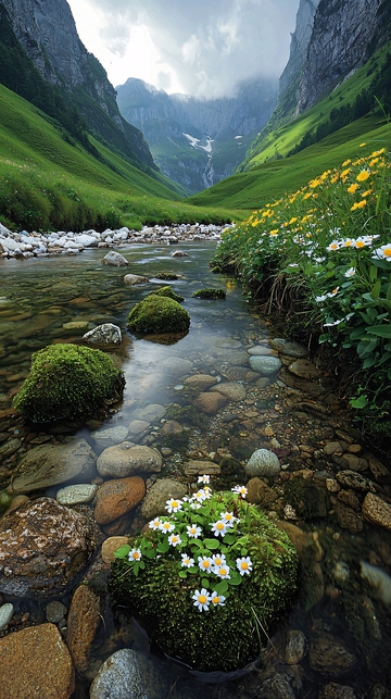 宁静山谷中的溪流