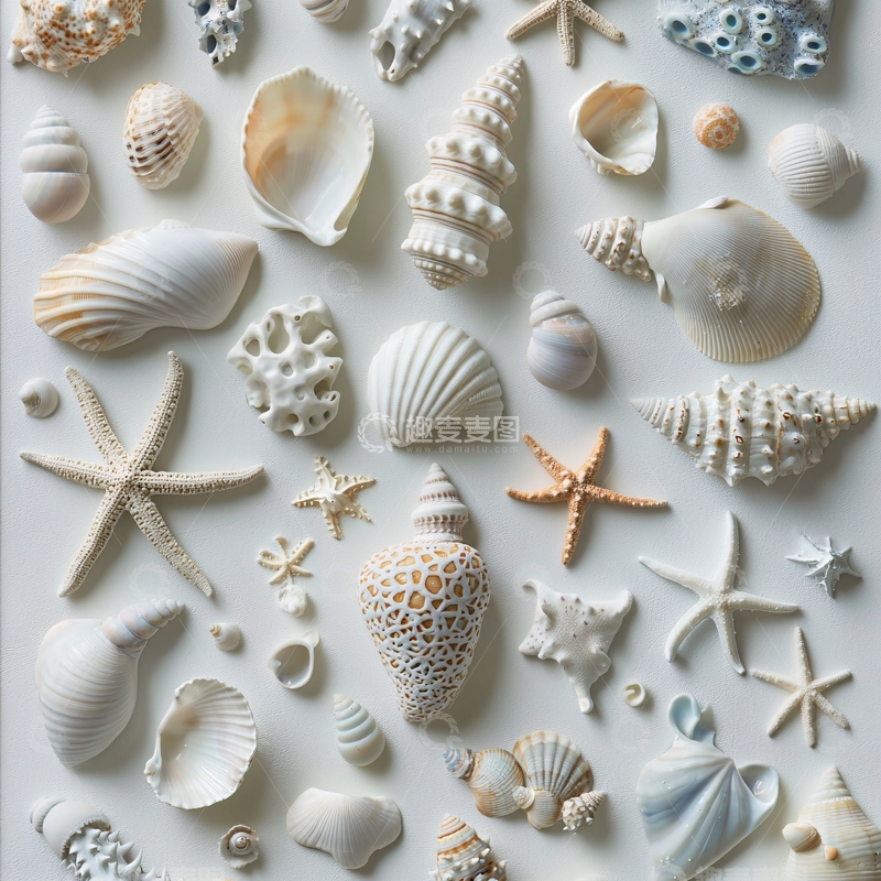 高清大图下载【趣麦麦图】白色背景贝壳海星