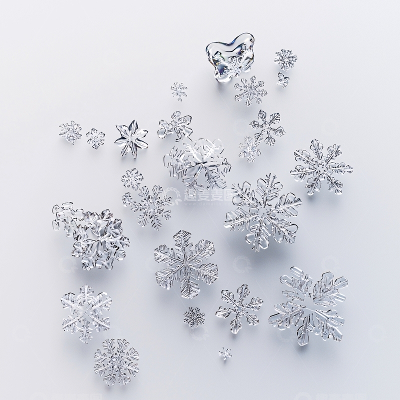 高清大图下载【趣麦麦图】白色背景上的透明雪花