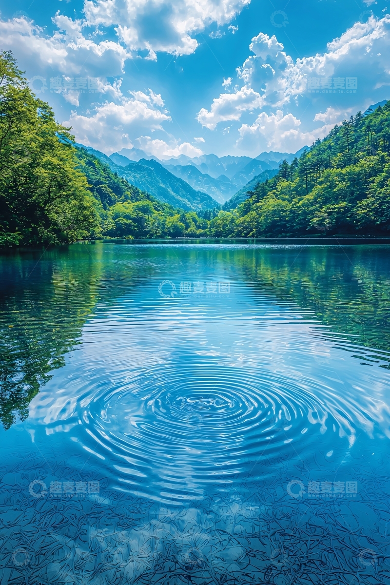 高清大图下载【趣麦麦图】湖面涟漪的绿色山水