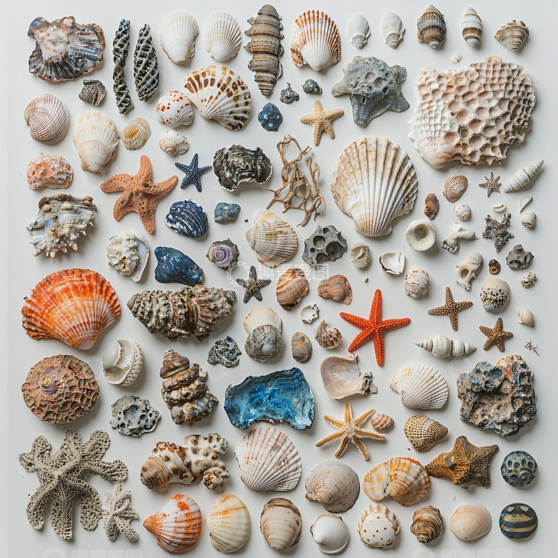高清大图下载【趣麦麦图】海滩贝壳与海星拼图
