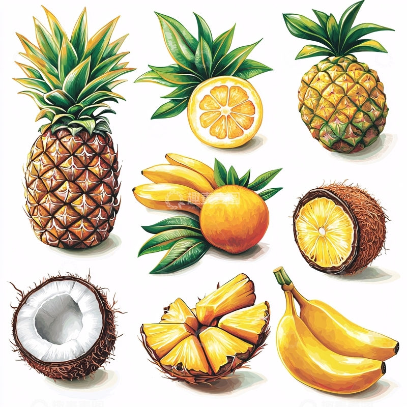 高清大图下载【趣麦麦图】热带水果手绘插画