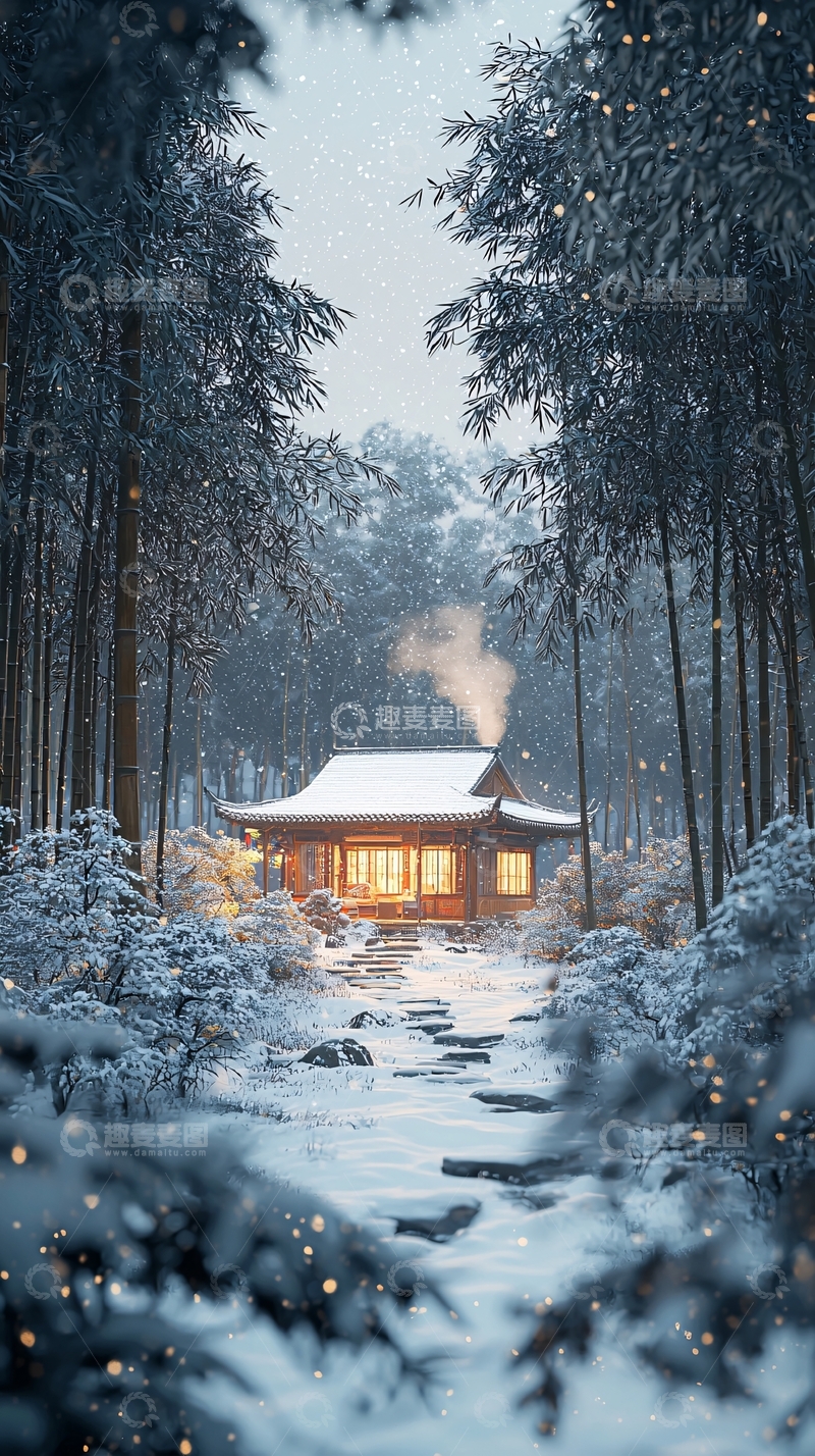高清大图下载【趣麦麦图】雪中日式小屋