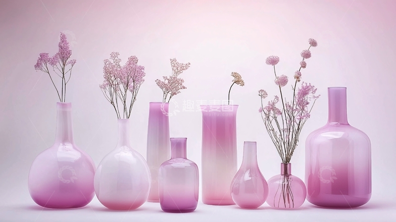高清大图下载【趣麦麦图】粉色渐变玻璃花瓶