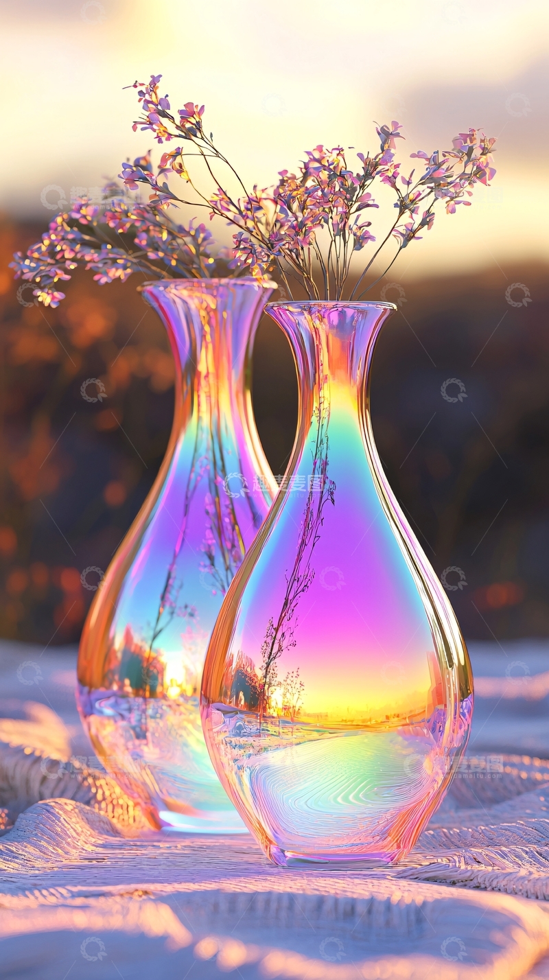 高清大图下载【趣麦麦图】彩虹玻璃花瓶