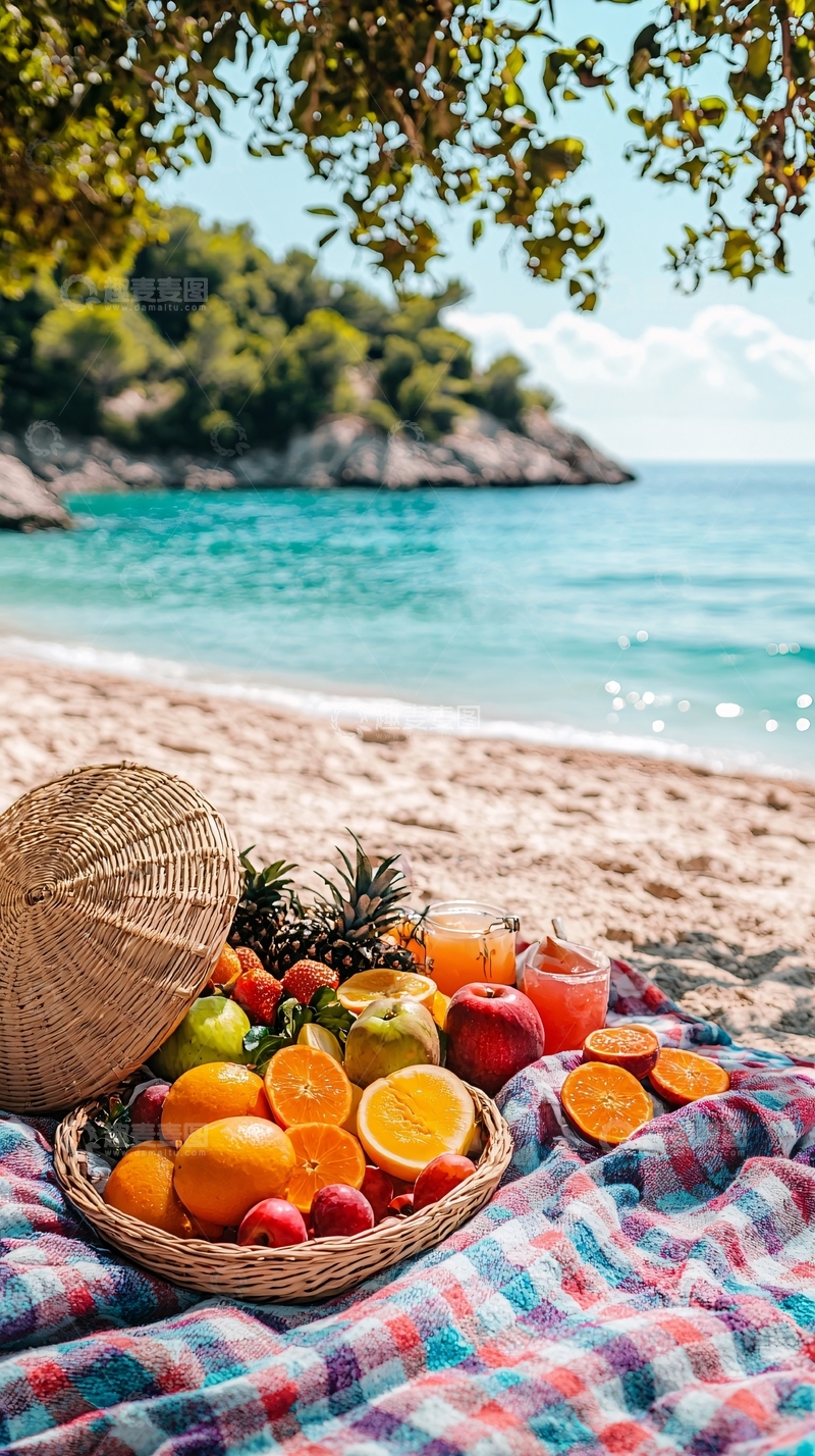 高清大图下载【趣麦麦图】沙滩野餐水果盛宴