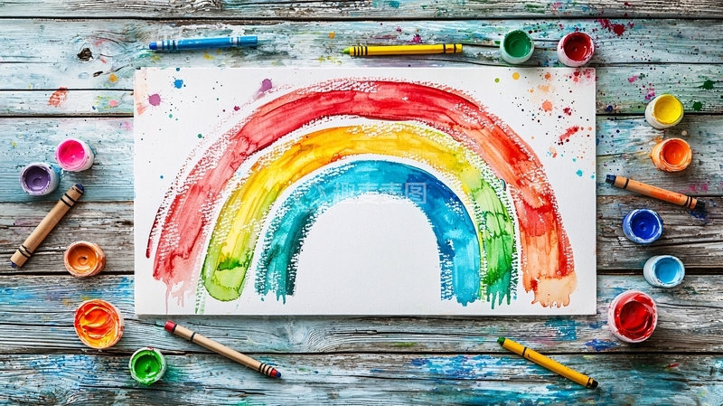 高清大图下载【趣麦麦图】彩色水彩彩虹手绘