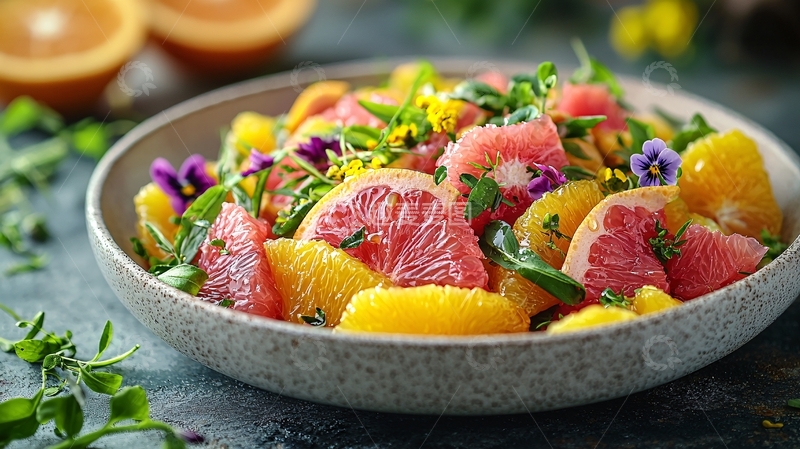 高清大图下载【趣麦麦图】柑橘类水果沙拉特写