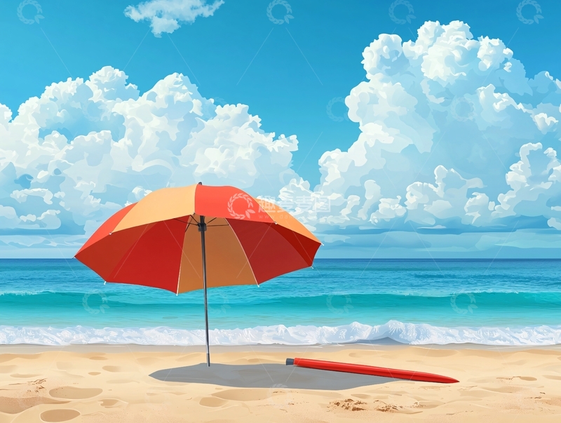 高清大图下载【趣麦麦图】海滩遮阳伞下的平静