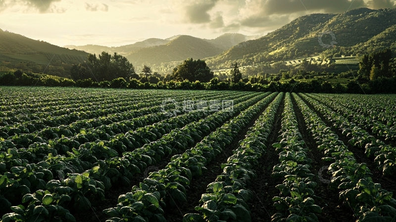 高清大图下载【趣麦麦图】夕阳下的绿色田野