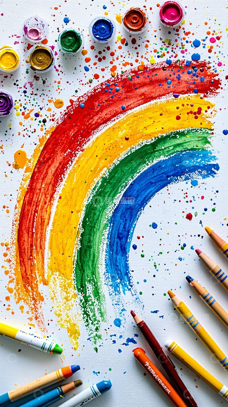 高清大图下载【趣麦麦图】彩色蜡笔画的彩虹