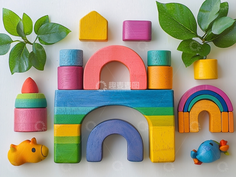 高清大图下载【趣麦麦图】彩色木制积木玩具