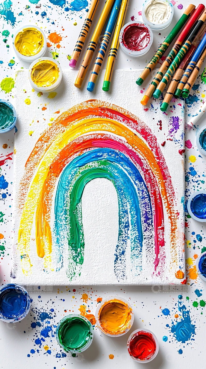高清大图下载【趣麦麦图】彩虹涂鸦在画布上