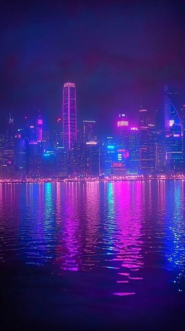 霓虹夜景城市倒影