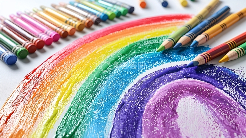 高清大图下载【趣麦麦图】彩色蜡笔彩虹画