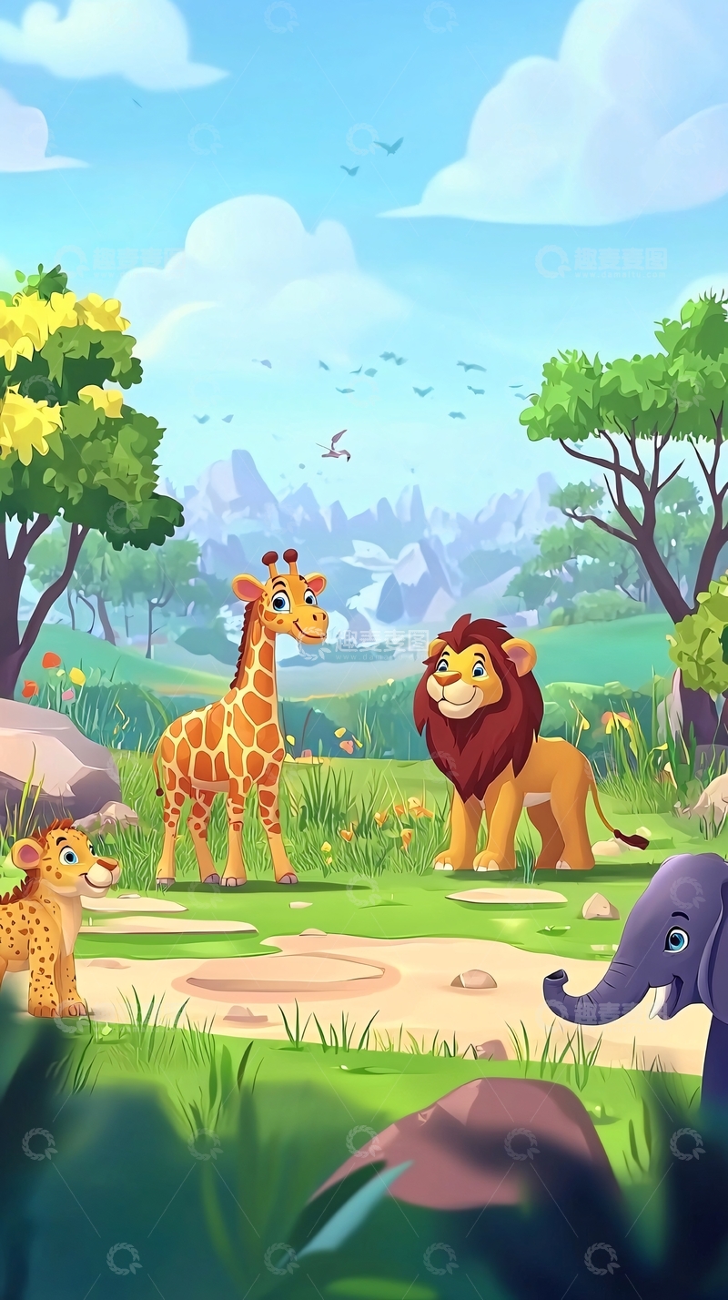 高清大图下载【趣麦麦图】卡通非洲草原动物