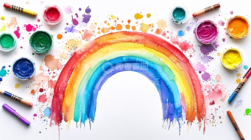 高清大图下载【趣麦麦图】水彩颜料绘制的彩虹