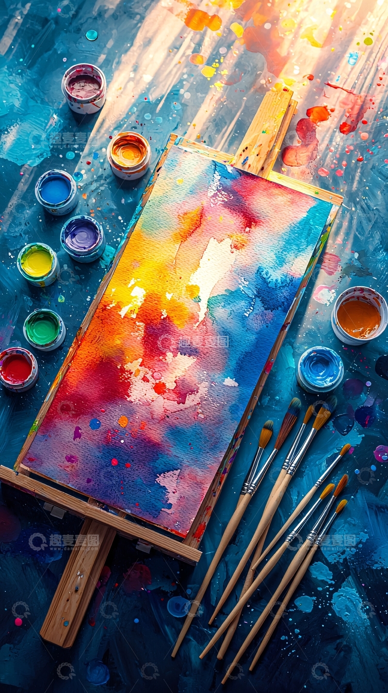 高清大图下载【趣麦麦图】水彩画颜料和画笔