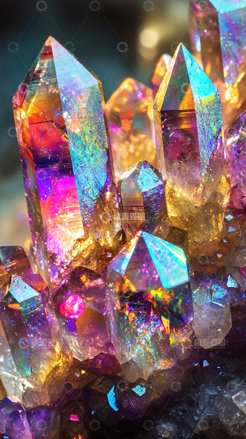 高清大图下载【趣麦麦图】彩虹色晶簇