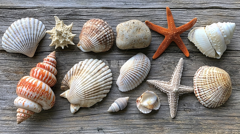 高清大图下载【趣麦麦图】海滩贝壳与海星