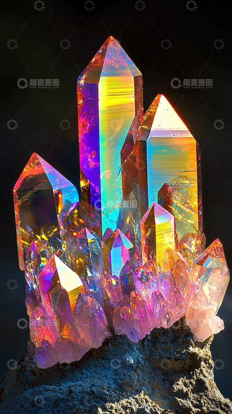 高清大图下载【趣麦麦图】彩虹色水晶簇