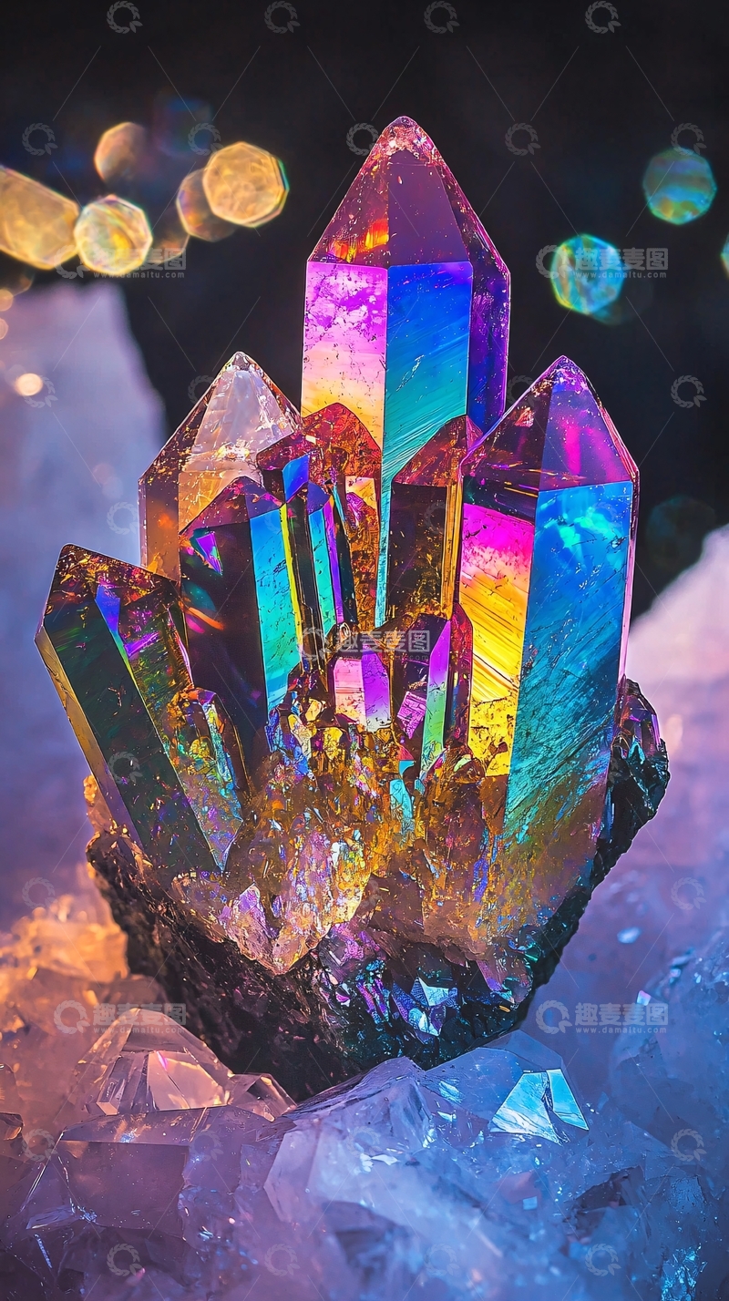 高清大图下载【趣麦麦图】彩虹色水晶簇