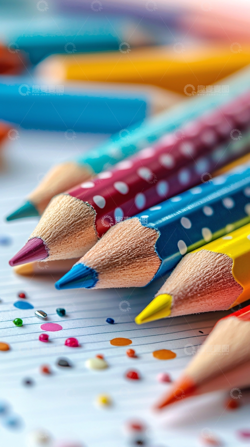 高清大图下载【趣麦麦图】彩色波点铅笔特写