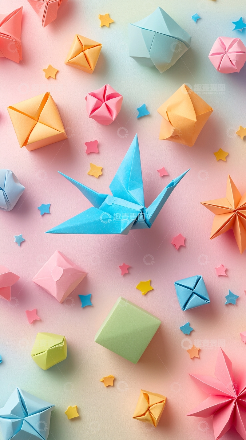 高清大图下载【趣麦麦图】彩色纸鹤和星星的摆拍