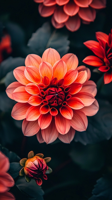 珊瑚色大丽花特写