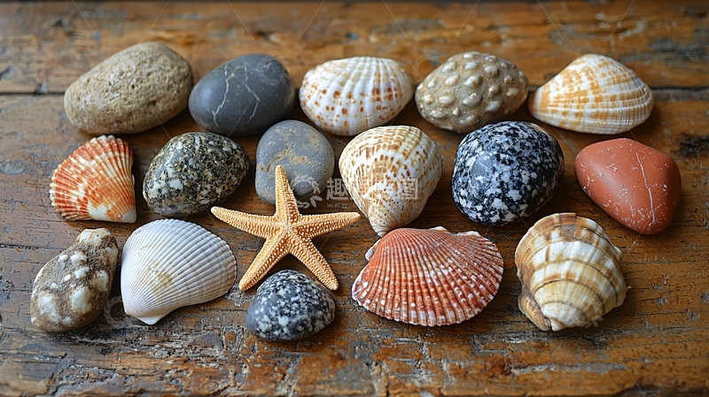 高清大图下载【趣麦麦图】海滩上的贝壳和石头