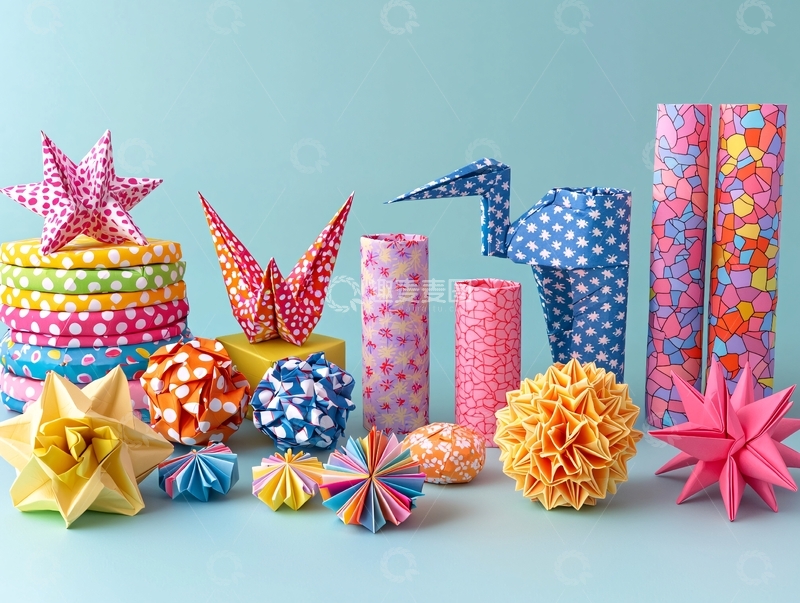 高清大图下载【趣麦麦图】彩色纸质折纸艺术品