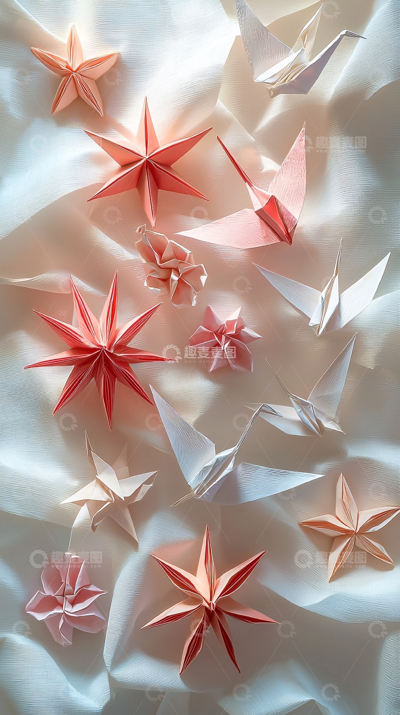 高清大图下载【趣麦麦图】粉色星星和白色纸鹤