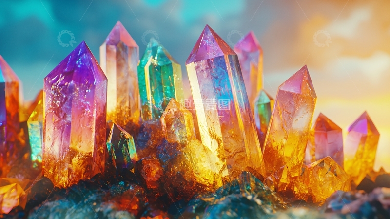 高清大图下载【趣麦麦图】彩虹色水晶群