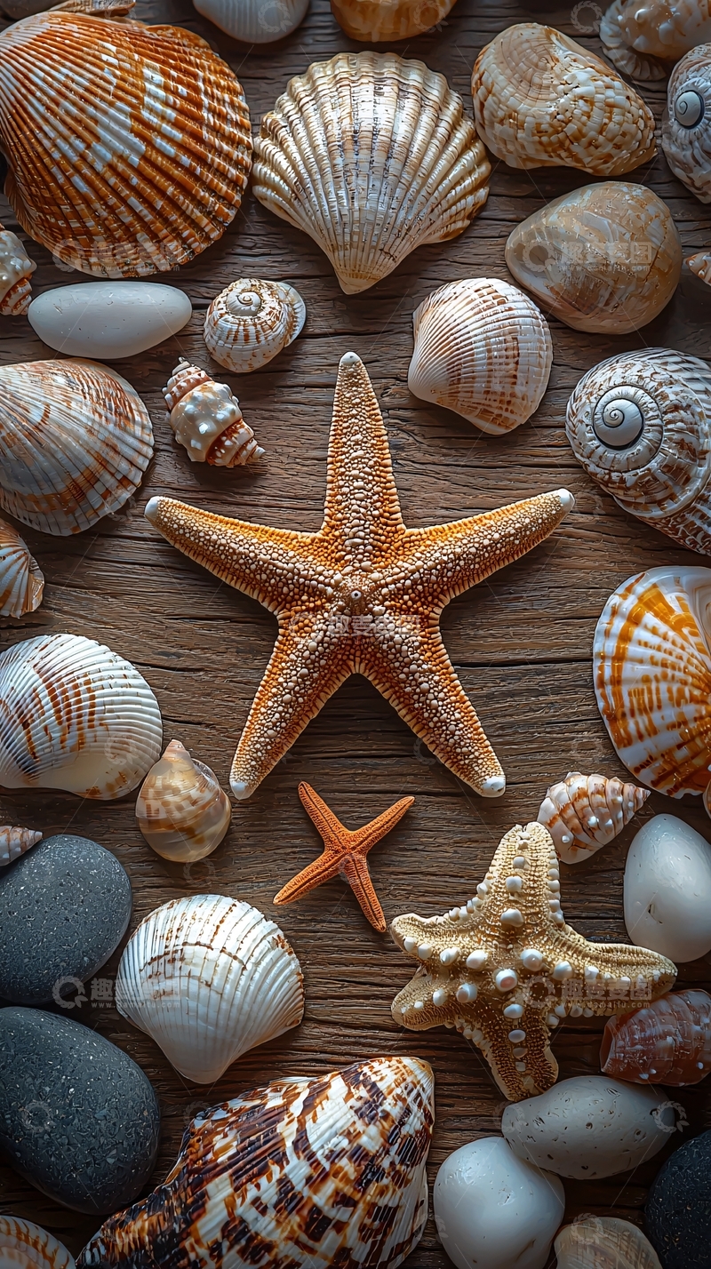 高清大图下载【趣麦麦图】海滩贝壳与海星