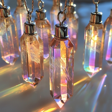 彩色光晕下的水晶吊坠