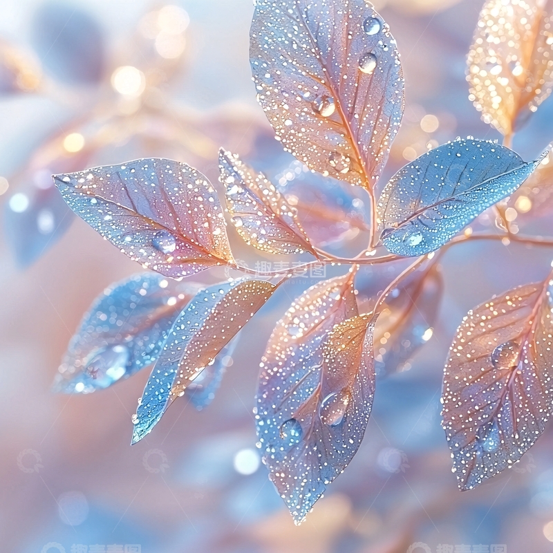高清大图下载【趣麦麦图】晶莹剔透的雨后树叶