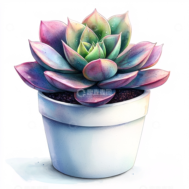 高清大图下载【趣麦麦图】水彩风多肉植物盆栽