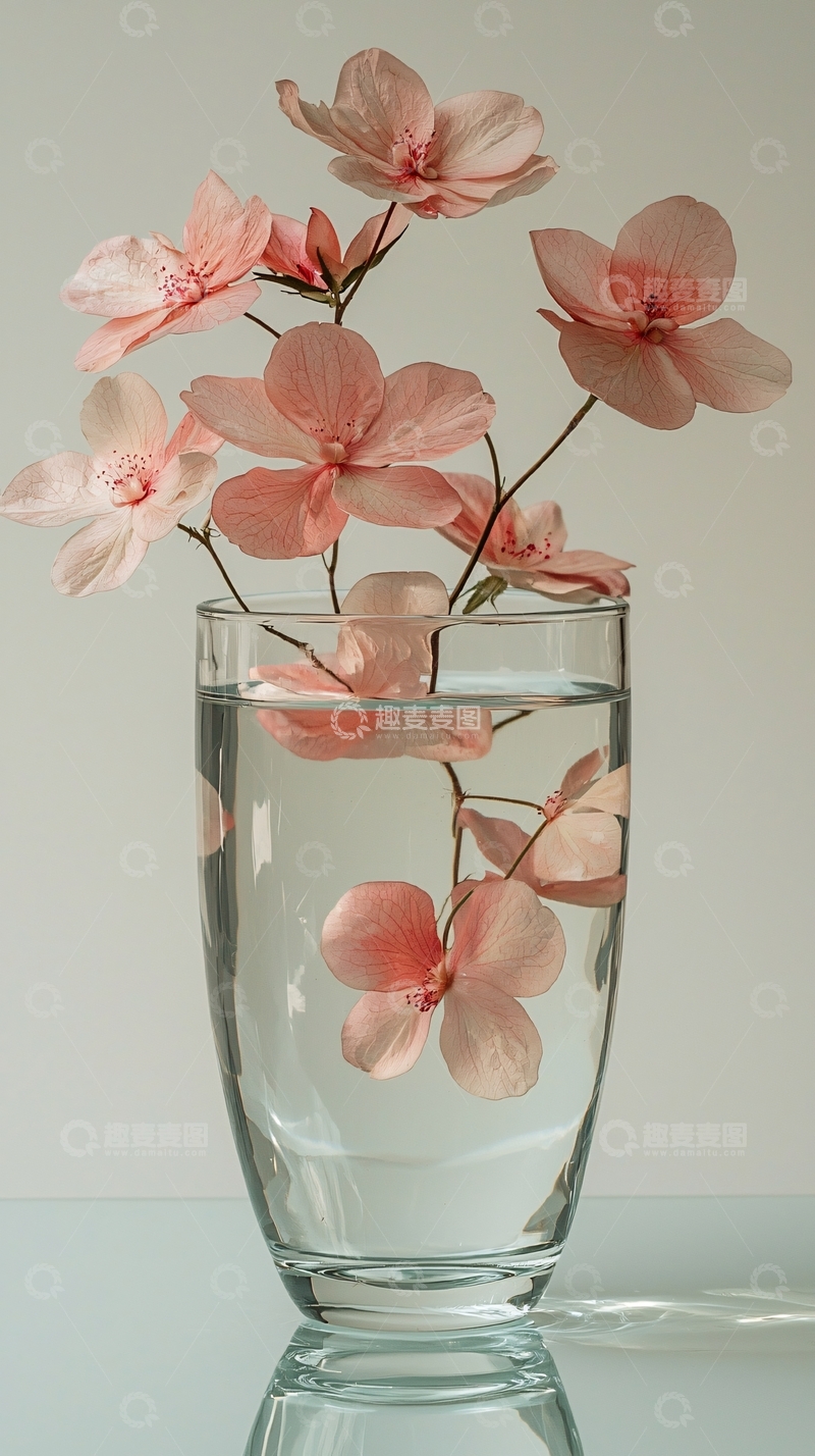 高清大图下载【趣麦麦图】淡粉色花朵水中绽放