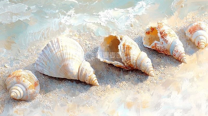 高清大图下载【趣麦麦图】海滩上的白色海螺