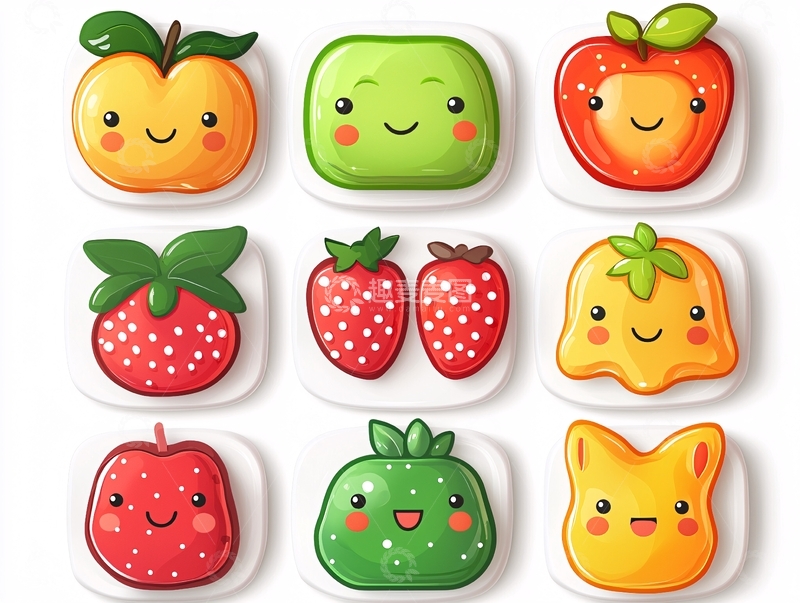 高清大图下载【趣麦麦图】可爱卡通水果方块笑脸
