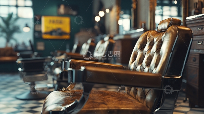 高清大图下载【趣麦麦图】复古理发店皮椅