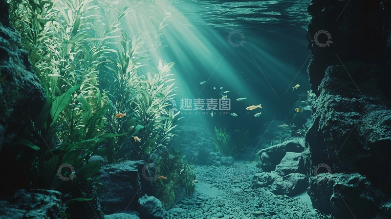 高清大图下载【趣麦麦图】深海阳光照射下的海藻森林
