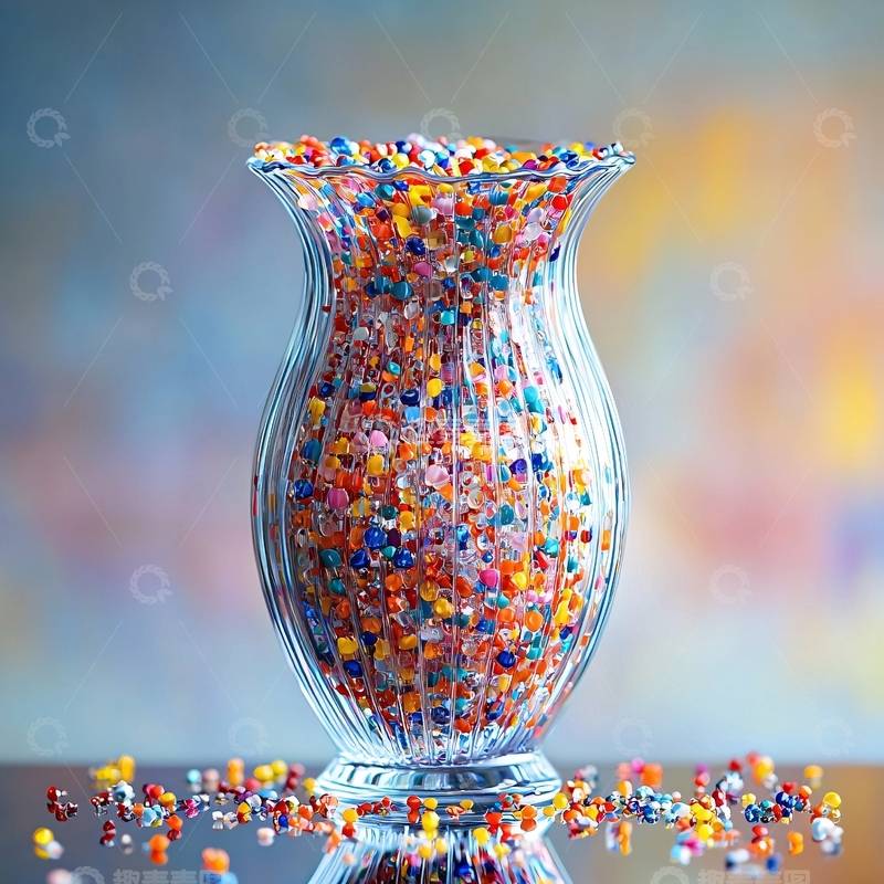高清大图下载【趣麦麦图】装满彩色珠子的玻璃花瓶