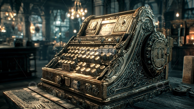 高清大图下载【趣麦麦图】蒸汽朋克风格复古收银机