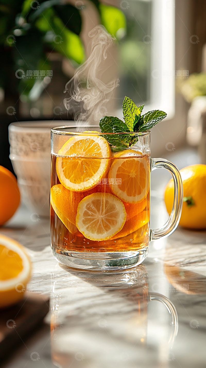 高清大图下载【趣麦麦图】热气腾腾的柠檬茶