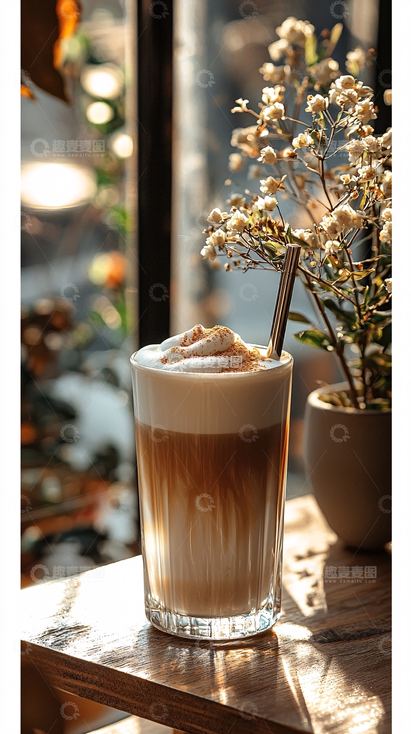 高清大图下载【趣麦麦图】阳光下的拿铁咖啡